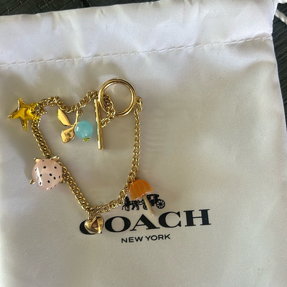 Coach Gold and Pink Charm Bracelet with Heart and Star
